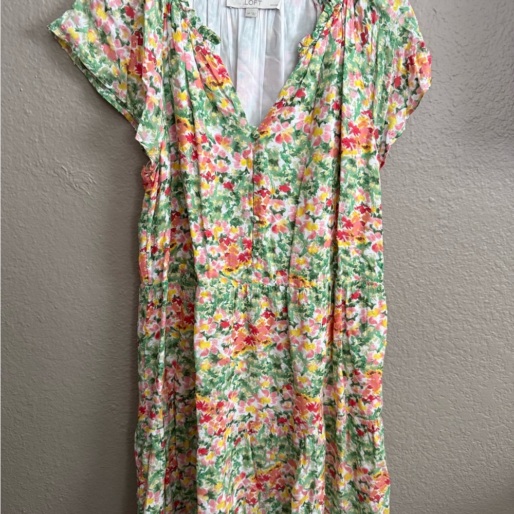 LOFT Green Floral Midi Dress